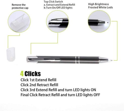 Pen with Light, Light Up Ballpoint Pen, Bright Lighted Pens for Writing in the Dark Led Light Flashlight Nurses Pen with Light Tip 1 Pack Penlight-White Light by Yacig