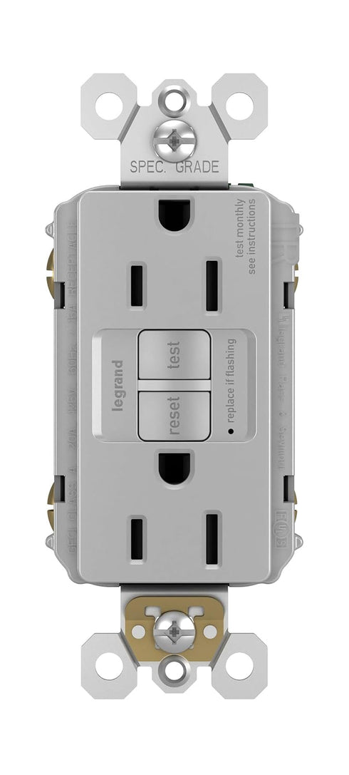 Legrand radiant 1597TRGRYCCD4 15 Amp GFCI Self Test Duplex Outlet, Tamper Resistant, Gray (1 Count)
