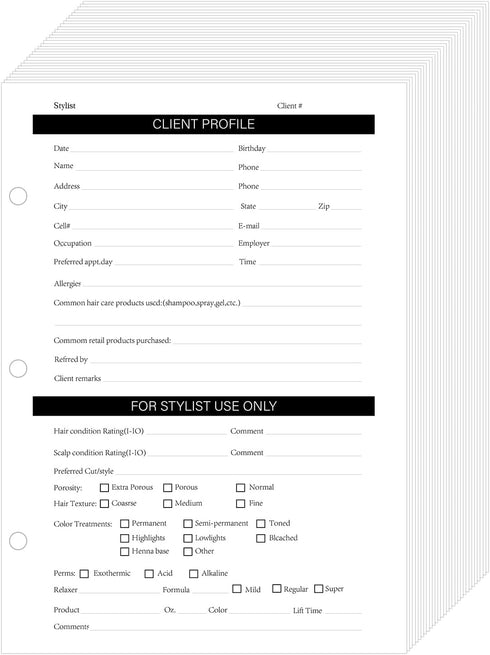 v2croft 100 Pack Stylist Binder Insert Cards, Keep Your Client Profile Book Organized