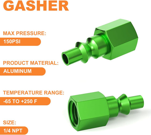 GASHER 10PCS Aluminum 1/4-Inch NPT Female Industrial Air Tool Green Fitting, High Flow Pneumatic Plugs