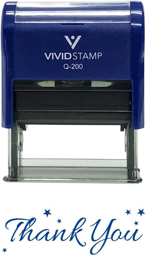 Thank You w/Stars Self Inking Rubber Stamp, Blue Ink, Medium Size