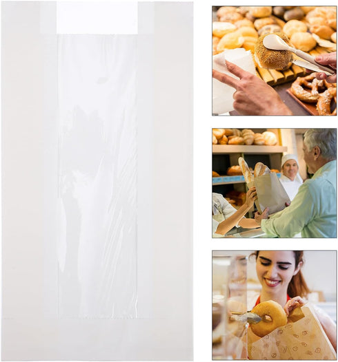 30 Pack 23x12x5 Cm KICHOUSE Kraft Paper Bread Bags with Window, Oil-proof Loaf Pouches for Toast and Baguette Baking
