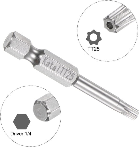 TT25 Star 7 Point Screwdriver Bit, 1/4" Hex Shank 2" Length Magnetic Security Torx Power Tool