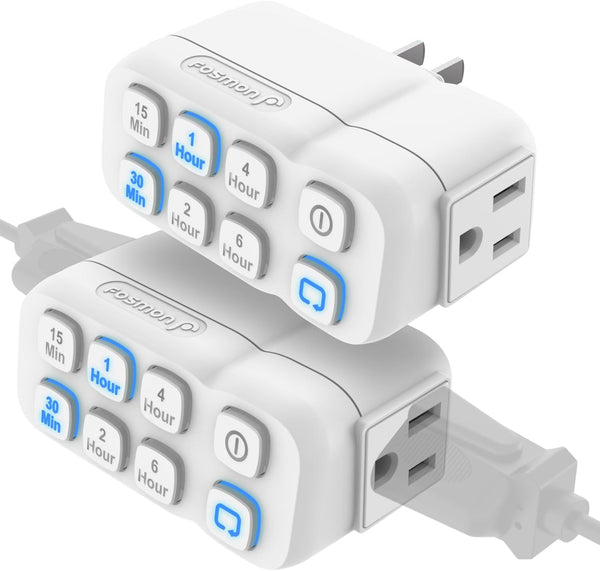 Fosmon Indoor Countdown Timer Outlet, Heavy Duty Plug in Light Timers for Appliances, 15A/1875W, 2PACK