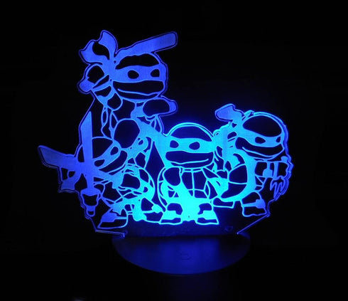 WS Designs 6.5" 3D Baby Turtles in Ninja Cosplay Wide Laser Engraved Effect Acrylic LED Desk Top Night Lamp
