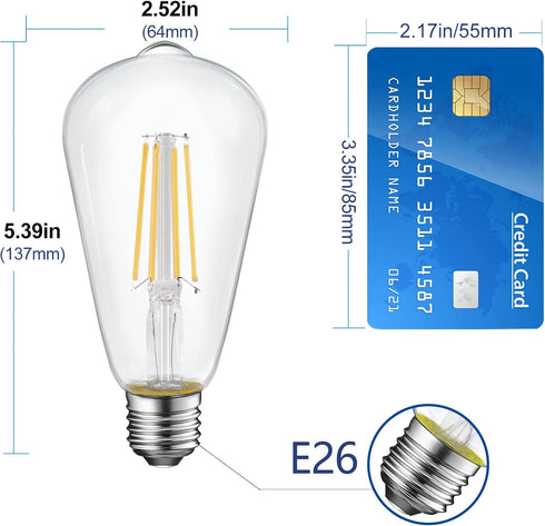 Energetic ST19 Vintage LED Edison Bulbs, 60 Watt Equivalent, ST64 LED Filament Bulbs, CRI 95+, Daylight 5000K, Non-Dimmable, E26 Standard Base, UL Listed, 4 Pack by Energetic Lighting