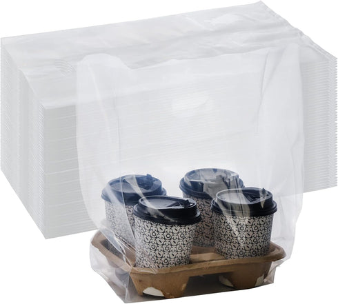 100 4-Cup 9"L 17"H Packaging DEAYOU PCS Large Handle Drinking Poly Bag, Clear Cup Carrier for Coffee Tray, x Plastic