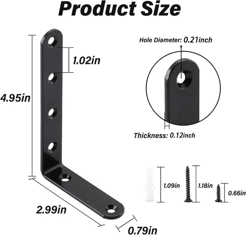 HOME MASTER HARDWARE 5" 3" Brace,4 x Heavy Duty Corner Pcs Shelf Brackets,Steel L Corner Bracket for Wood Furniture