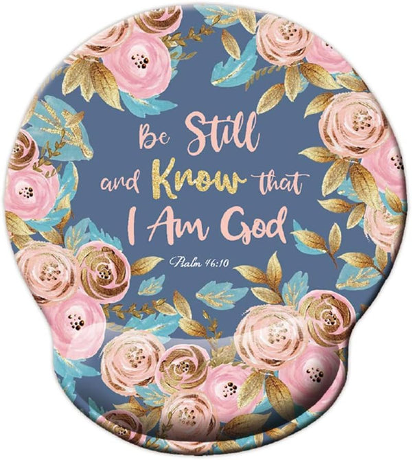 Bible Quote Mouse Pad, Be Still and Know That I am God - Psalm 46:10 Watercolor Floral Mousepad with Wrist Support