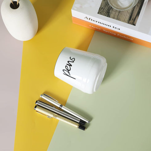 LEEOTYI Ceramic Farmhouse Pen Holder, 16 oz Pencil Organizer, White