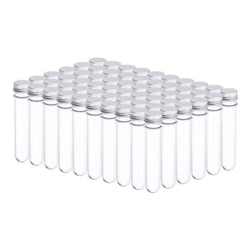 PATIKIL 60Pcs 45ml Plastic Test Tube with Screw Caps - 140x25mm Tubes for Scientific Experiments, Party Decoration
