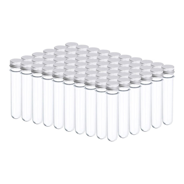 PATIKIL 60Pcs 45ml Plastic Test Tube with Screw Caps - 140x25mm Tubes for Scientific Experiments, Party Decoration