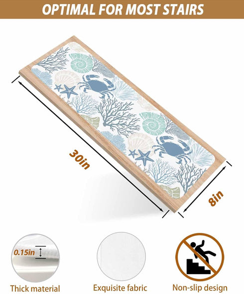 LBCASA 4 8 30 Inch Stair Treads Non Slip Indoor for Wooden Steps, Coastal Crab Pcs Stair Mats for Kids Elders Dogs, x