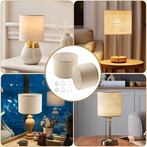 Axrivonte Set 2,Linen Lampshades,10.24" 10.24" 7.48" Beige Lamp shades of Drum Top x Bottom x High Small Lamp Shade