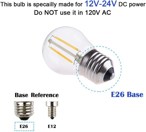 Low Voltage Mini Globe LED Bulb, AC 12V / DC 12V Input, 2W 200Lm, Dimmable with 12V DC Dimmer, E26 Base, Warm White Light, 25W Incandescent Replacement, for 12 Volt Power Grid, 6-Pack by OPALRAY