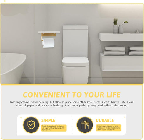 Bathroom Wall Mounted Marble Tissue Roll Holder with Shelf Modern Design for Keys Phone Items Stylish Toilet Paper