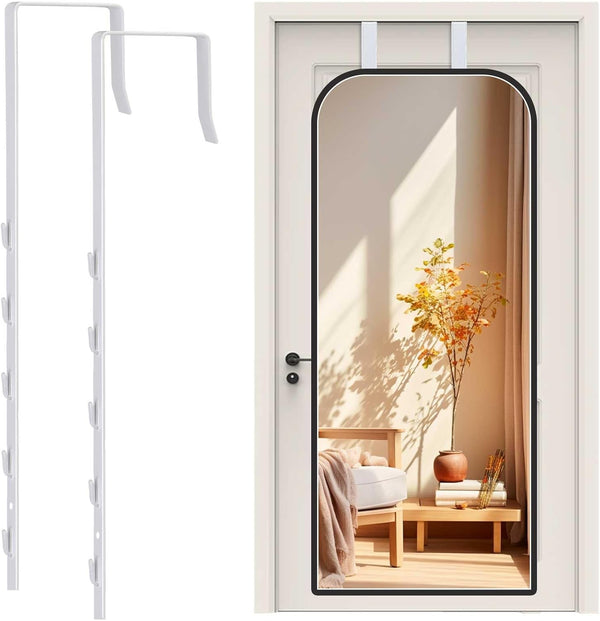 Adjustable Over-The-Door Mirror Hanger Set with Protective Lining, 2 Mirror Hook Brackets (Mirror Not Included) - White