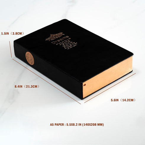 Thick Journal, Hardcover Notebook with Black Soft Faux Leather Cover, 416 Pages, A5 Blank Premium Papers with Golden