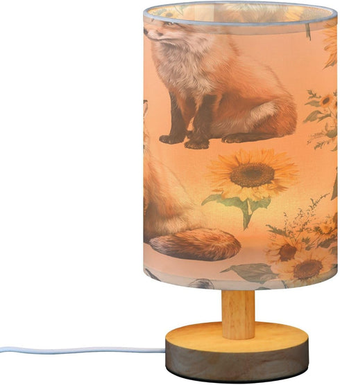 ALAZA Fox Sunflower Vintage Bedside Table Lamp with USB Port for Bedroom Nightstand Lamps Night Light Linen Fabric