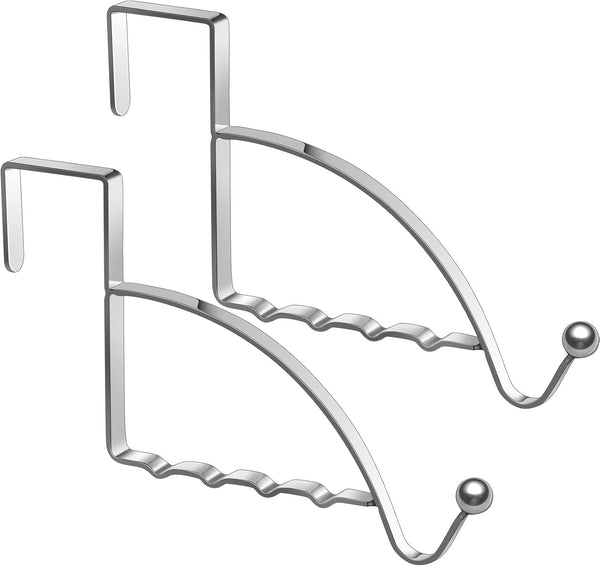 2 Pieces Over Door Hooks - Sturdy Valet Hanger for Clothes, Coats, Towels, Hats, Scarves, Keys (Silver)