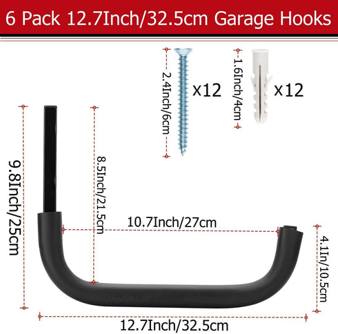 Heavdace 12.4 Inch Heavy Duty Garage Storage Hooks, Ladder Storage Hanger, Wall Mount Utility Hook for Outdoor Indoor