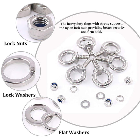Glarks 36Pcs 304 Stainless Steel M5 Male Thread Machinery Shoulder Lifting Ring Eye Bolt Set with Lock Nuts/Lock Washers
