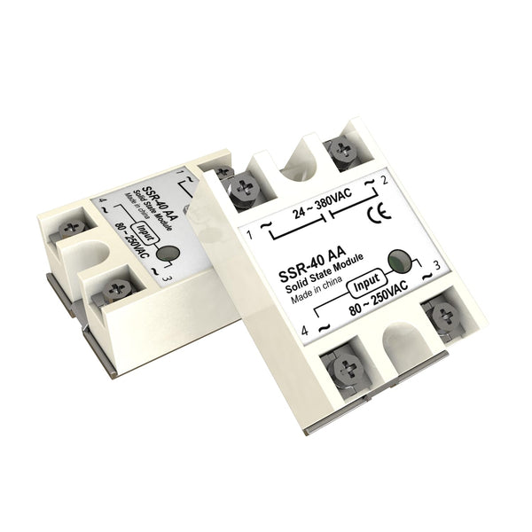SSR-40AA Solid State Relay: AC to AC Single Phase Input 80-250V to Output 24-380V AC 40A (2PCS)