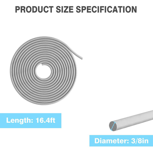 Backer Rod Caulk Saver for Gaps and Joint Concrete Filling, EPDM Rubber Backing Rod Joint Filler (3/8" Diameter x 16.4' Length, Gray)