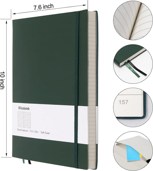 B5 College Ruled Notebooks, 2 Pack, 376 Numbered Pages, 100gsm Thick Lined Paper, Soft PU Leather Cover