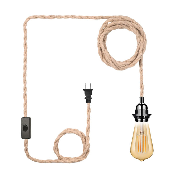 eivtokn Plug in Pendant Light Cord, Industrial Hanging Light Kit with 15FT Hemp