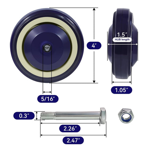 4" Set 4 1200lbs Wheels for Cart, Polyurethane Shopping Cart Wheels Replacement Casters of Loading Capacity Total