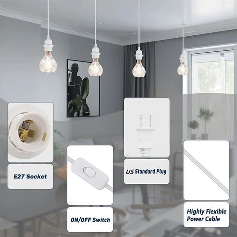 DXMKOP 16FT E26/E27 Bulb Plug in Pendant Light Cord, Lamp Kit with Light Socket, Hanging Lamp Plug in, Safe & Sturdy
