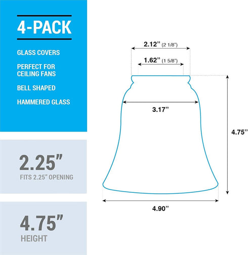 Hammered 4.75 4.9 2.25. Ceiling Fan Light Covers, Glass Replacement Shades for Ceiling Fans, and Light Fixtures, Bell