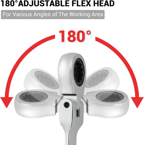 Pilida 1/2 Inch Ratcheting Combination Wrench, 12 Point SAE Flex Head Gear Wrench, 72 Teeth Chrome Vanadium Steel