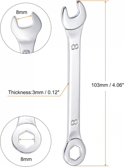 uxcell Thin Combination Wrench with Offset 6-Point End and Angled Open End, Metric Mirror-Chrome Plated High Carbon Steel, for Household Repairs, 8mm, 2 Pcs by uxcell