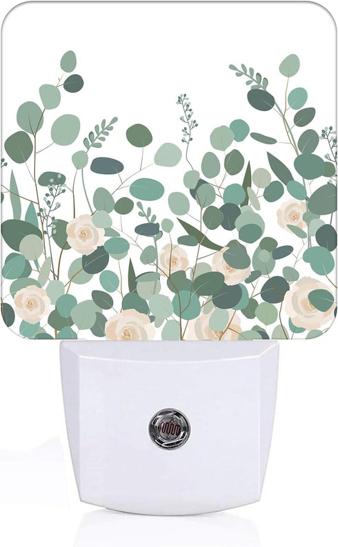 FSHVQKD Eucalyptus Branches and Roses Night Light,Plug-in Nightlights Auto Sensor Night Lamp Dusk