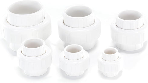 HJ 2PCS PVC Union Coupling, (Socket x Socket) White, Schedule 40 with EPDM O-Ring (2 Inch)