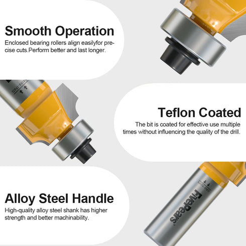 1/8" 1/2 Inch FivePears Radius Roundover Router Bit Shank, Round Over Router Bit for Edging Forming Rounding