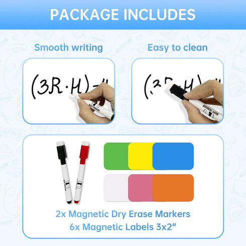 White Board Set - 12 x 9" Dry Erase Board with 2 Dry Wipe Off Markers and 6 Magnetic Labels - Double-sided Wall Hanging Whiteboard for Home and Office by Navy Penguin