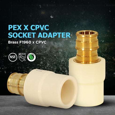 Midline Valve CSDQFG012-OM 1/2'' Expansion PEX x CPVC Adapter Pipe Fitting lead-free Brass, Single by Midline Valve