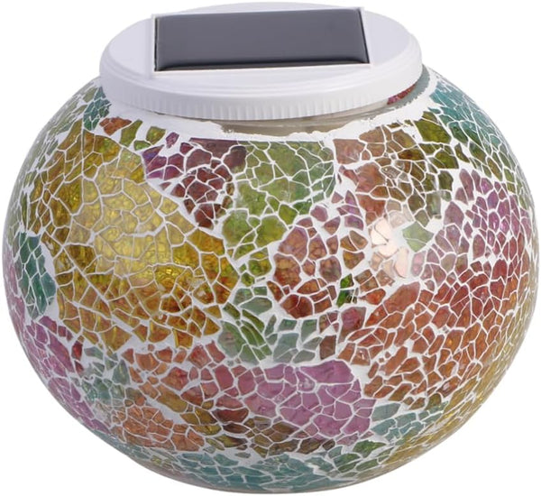 balacoo Solar Powered Mosaic Glass Ball Led Table Lamp Color Changing Outdoor