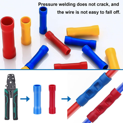 smseace 210PCS Wire Butt Connectors - Insulated Electrical Butt Splice Connectors with Wire Stripper Crimping Tool