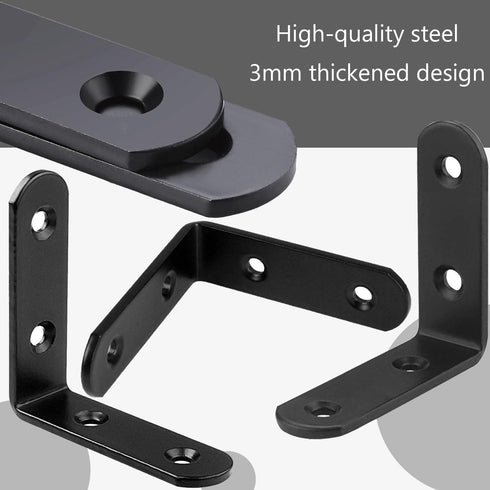 LOSYHU 20 2.5''x 2.5'' 80 3MM PCS Black Corner Brace Heavy Duty L Bracket Corner Braces with pcs Screws, Thic Kness