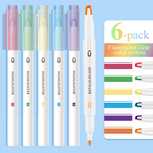 M&G 6 Pcs Cute Dual Tip Highlighters, Rainbow Color No Bleed Quick Dry Chisel Tip for School, Office, Bible Notes
