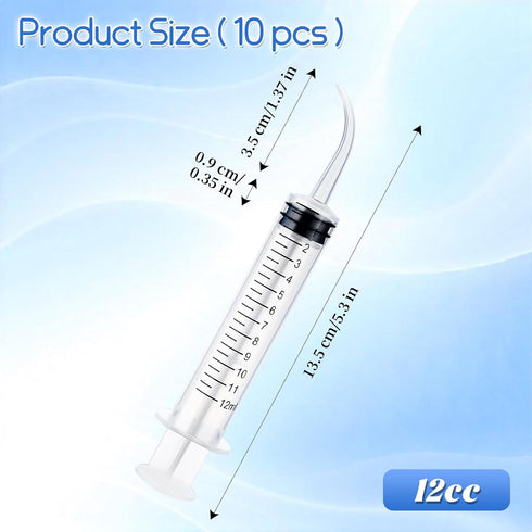 WATMTIN 10 12cc 12ml Pcs Plastic Syringes with Curved Tip, Disposable Dental Irrigation Syringe, Mouthwash Cleaner