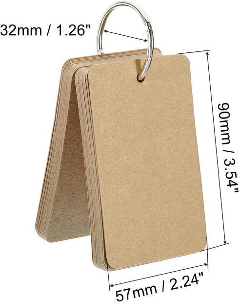 PATIKIL Blank Index Cards with Ring, 300Pcs Blank Flash Card 3.5" x 2" Note Card Study Card for Memory Learning Studying Office Supplies, Brown by PATIKIL