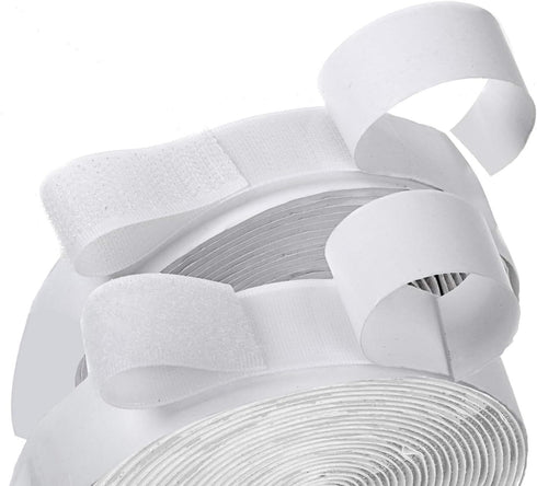 16 Feet Length 0.75 Inch Width Hook and Loop with Strong Self Adhesive Tape Strip - White
