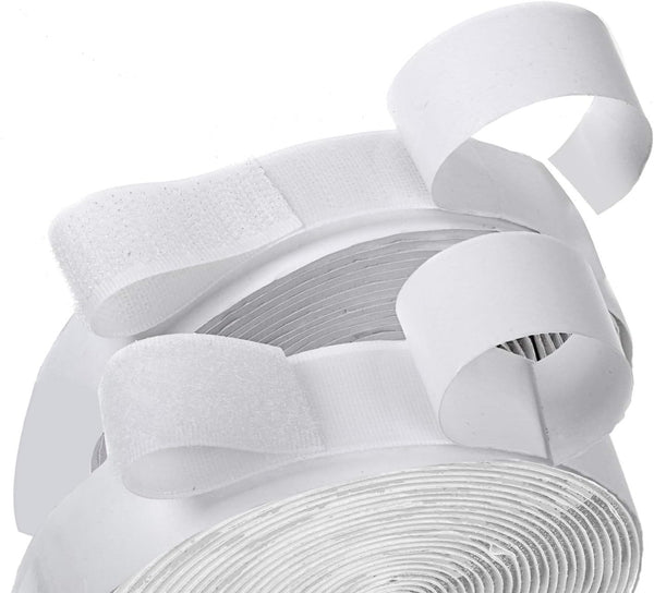 16 Feet Length 0.75 Inch Width Hook and Loop with Strong Self Adhesive Tape Strip - White