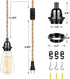 CAFULAM Industrial Hanging Light with Plug in Cord - Hemp Rope On/Off Switch, Farmhouse Pendant Light for Dining Room