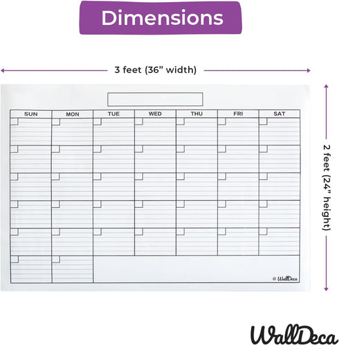 WallDeca Monthly Dry Erase Wall Calendar Planner 24 x 36 Inch, Wipe Off Erasable Calendar for Classroom, Office, Home